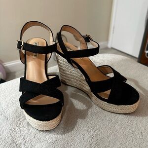 Black and Tan Ankle Strap Wedge Heels Platform for Women
